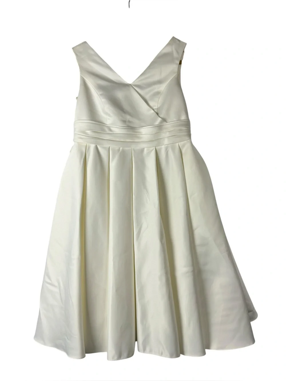DB Studio Ivory White Satin Tea Length Ball Gown Flower Girl Dress 8 - Picture 2 of 6